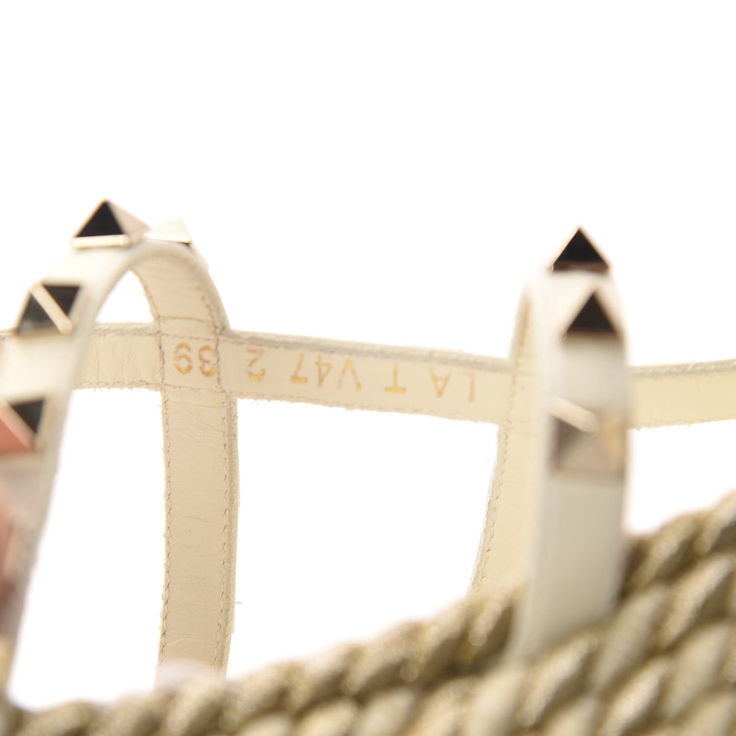 Calfskin Rockstud Ankle Strap Torchon Espadrille Caged 30/55mm Sandals 39 Light Ivory