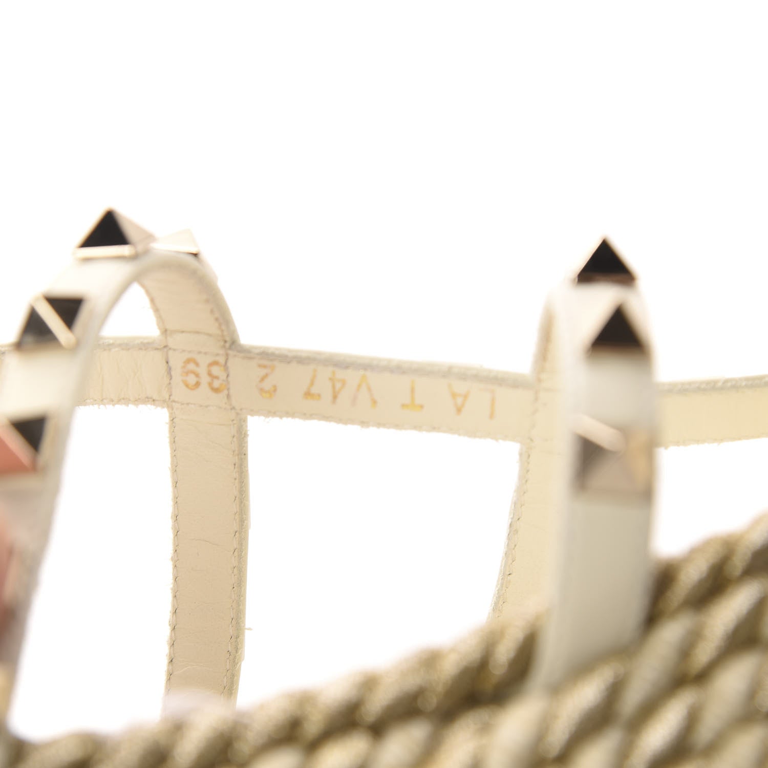 Valentino Garavani Calfskin Rockstud Ankle Strap Torchon Espadrille Caged 30/55mm Sandals 39 Light Ivory 13 of 14