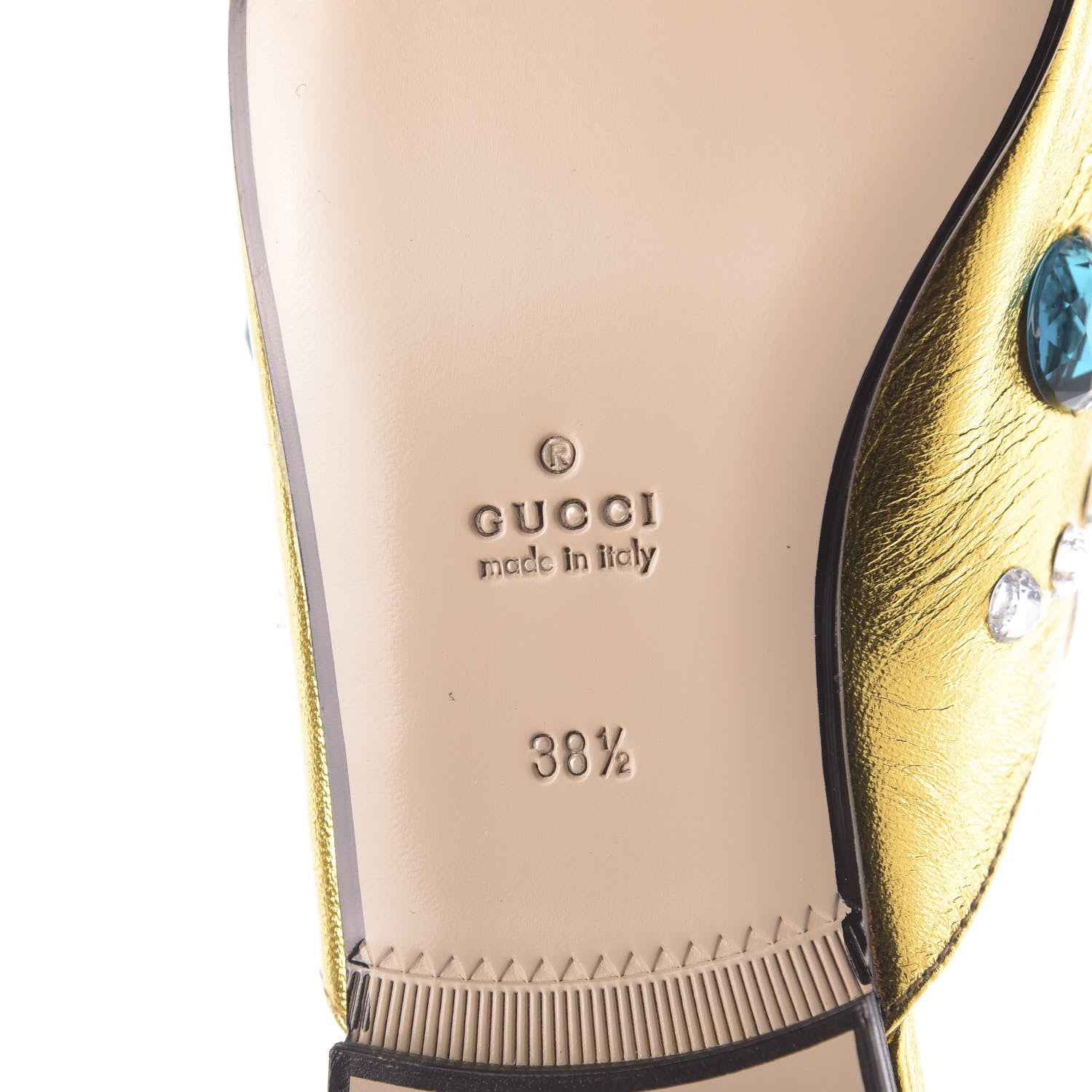 Gucci Metallic Nappa Crystal Womens Princetown Slippers 38.5 Gold 8 of 10