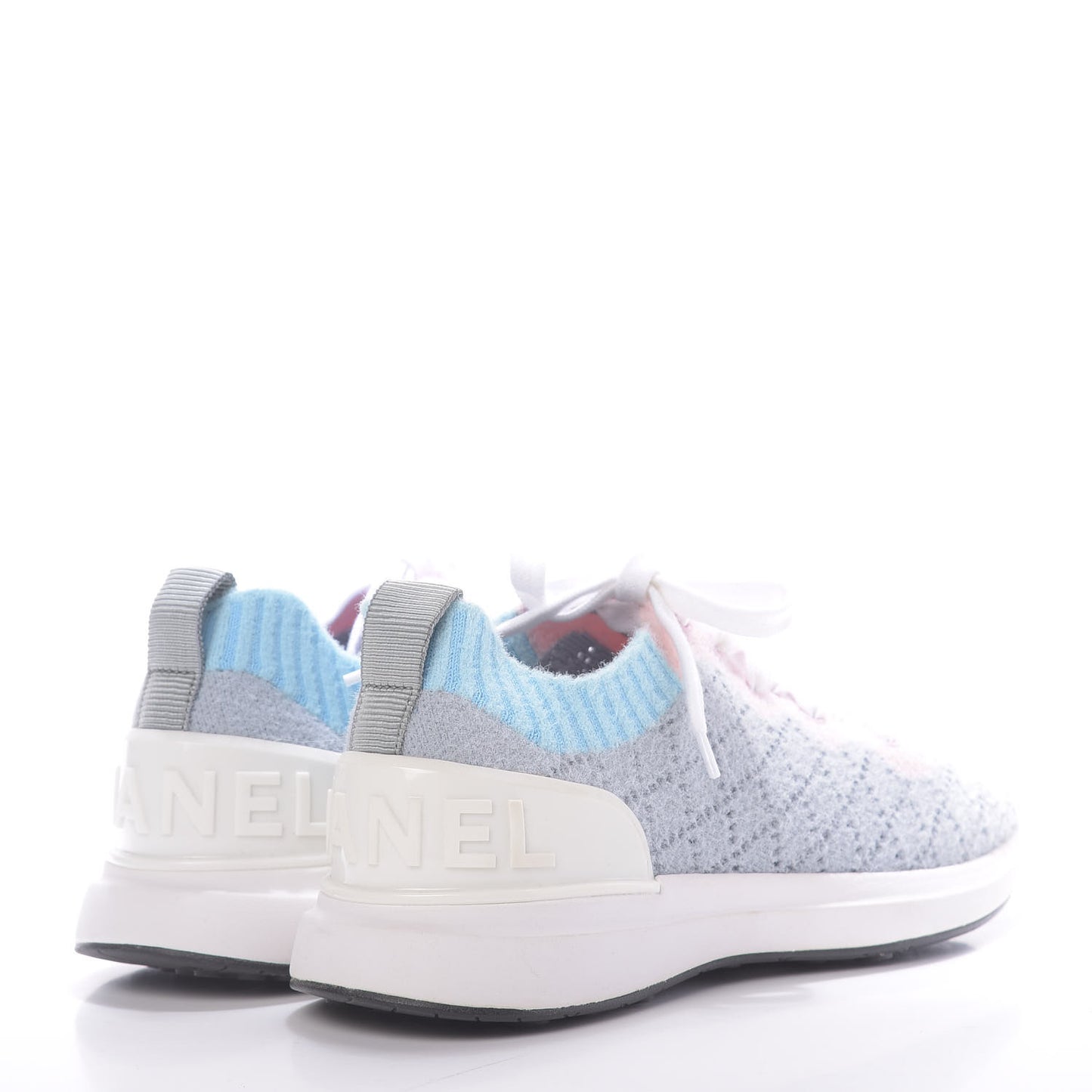 Mixed Fabrics Knit Sneakers 37 Grey Pink Blue