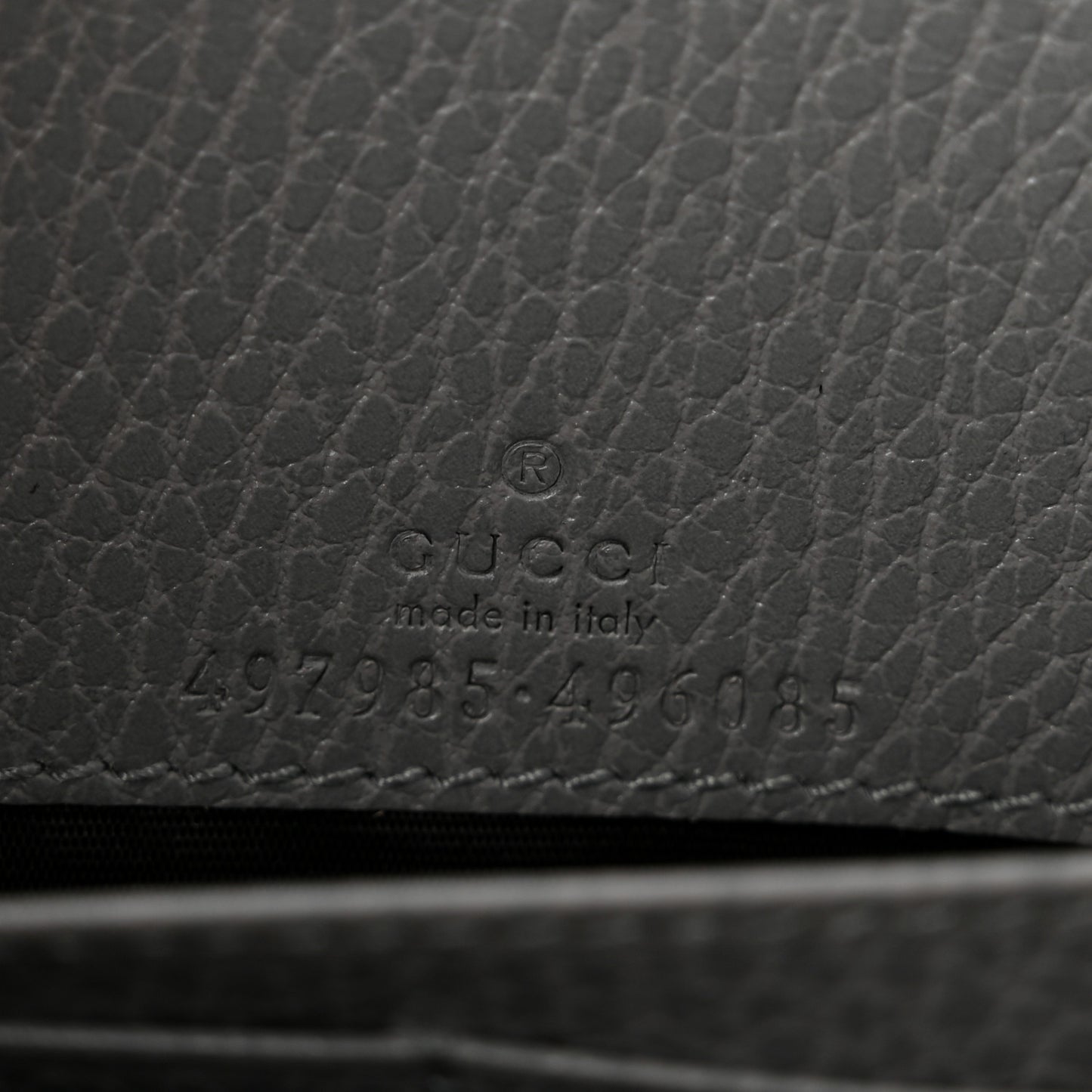 Dollar Calfskin Enamel Monochrome Mini GG Marmont Chain Wallet Deep Grey