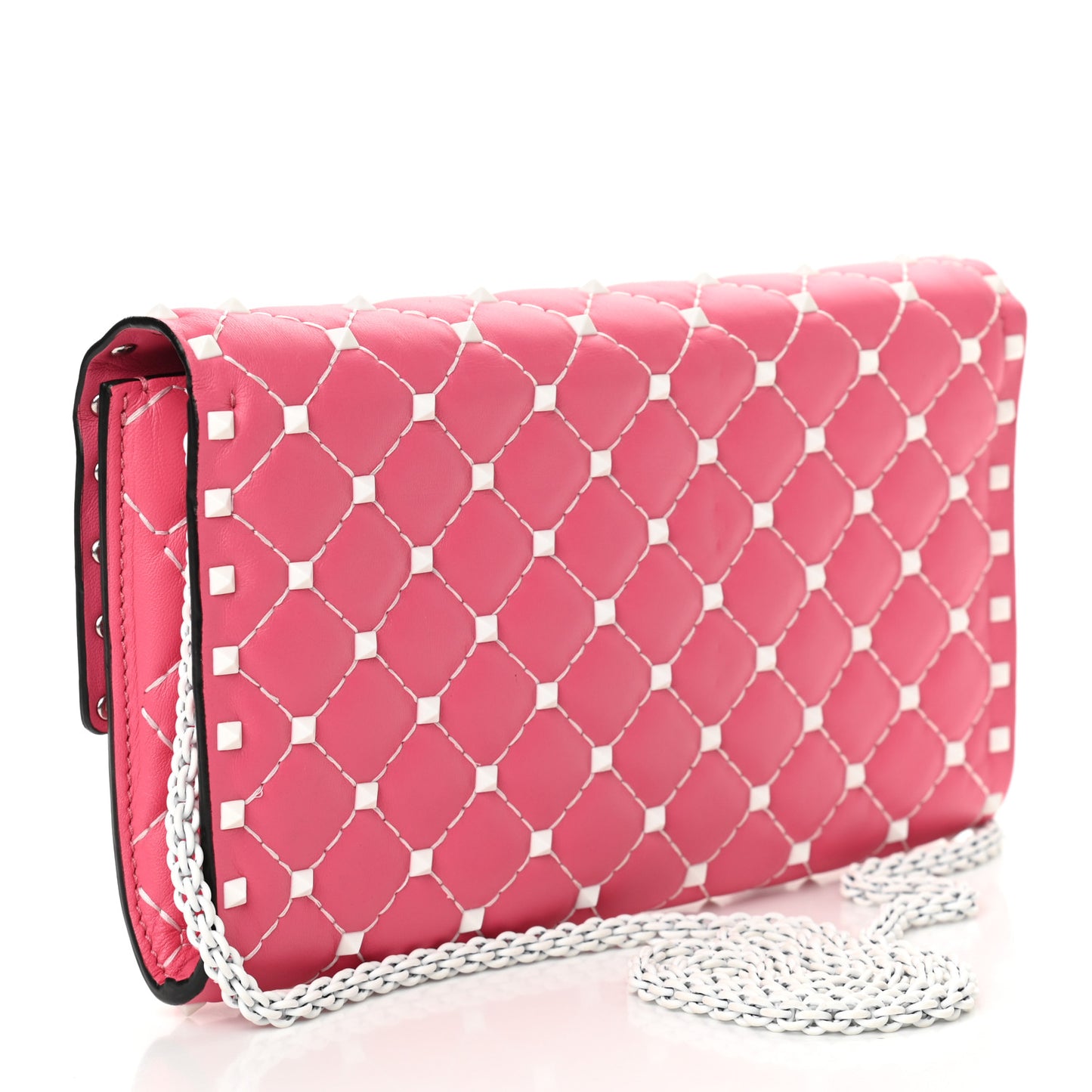 Lambskin Free Rockstud Spike Wallet On Chain Shadow Pink