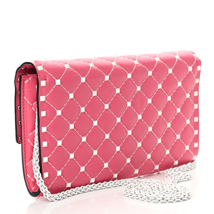 Valentino Garavani Lambskin Free Rockstud Spike Wallet On Chain Shadow Pink 3 of 11