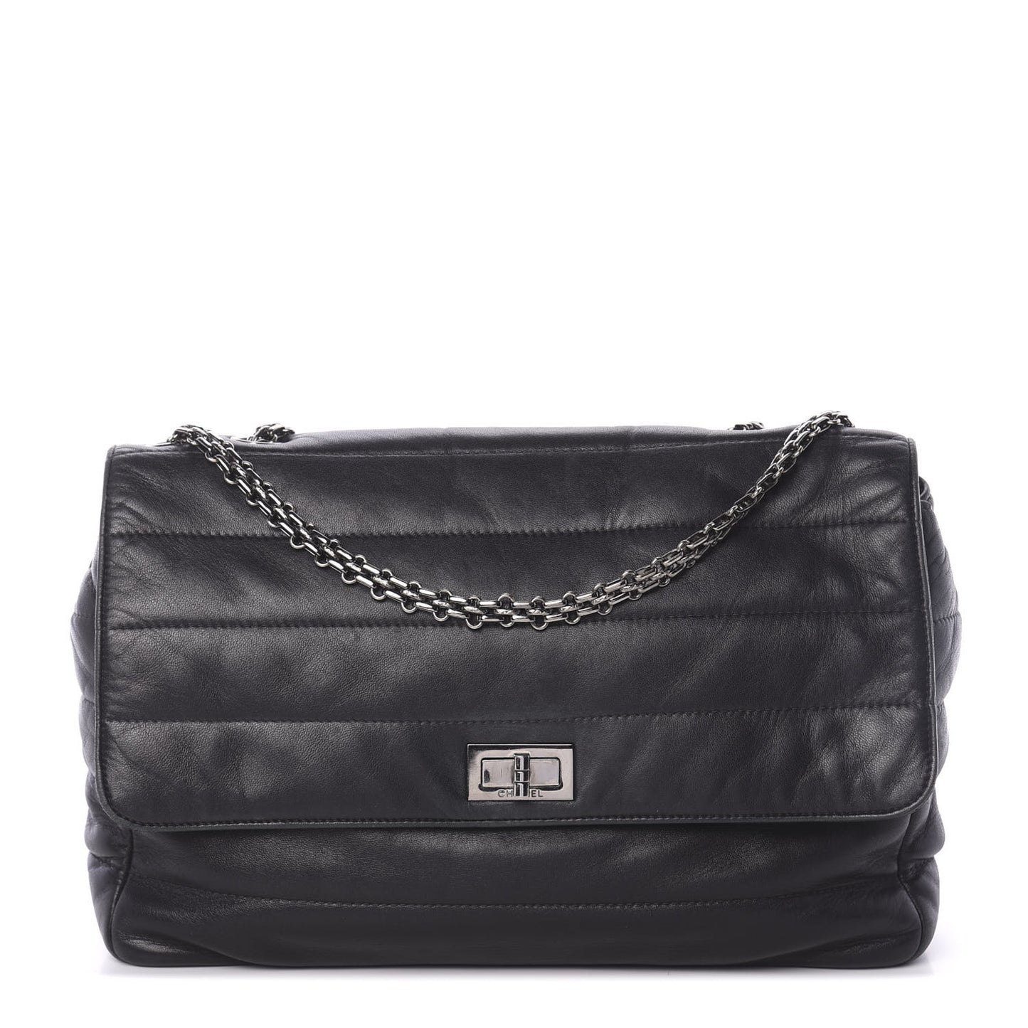Lambskin Horizontal Quilt Mademoiselle Flap Black