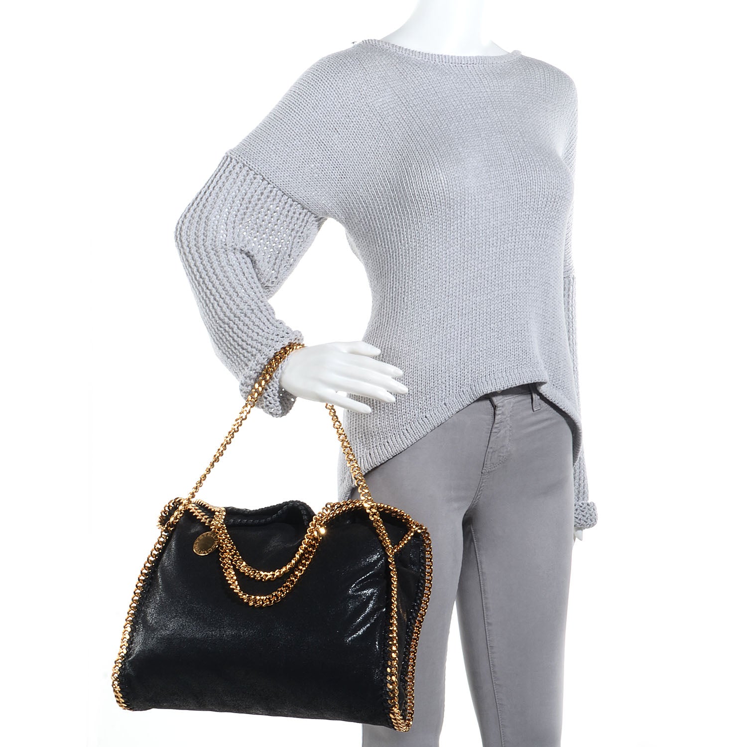 Stella McCartney Faux Leather Shaggy Deer Falabella Fold Over Tote Black 2 of 8