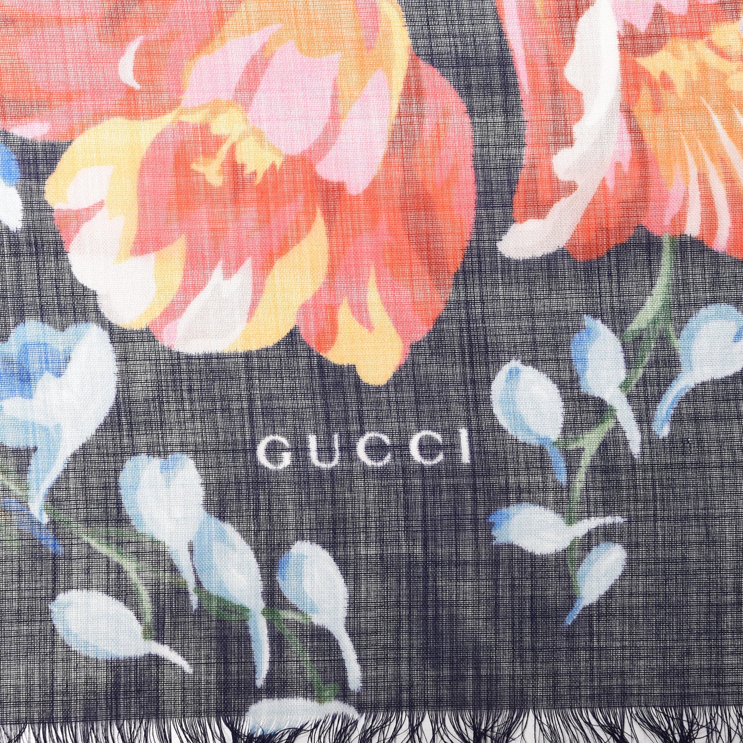 Gucci Wool Josephine Square Shawl Navy Pink 2 of 4