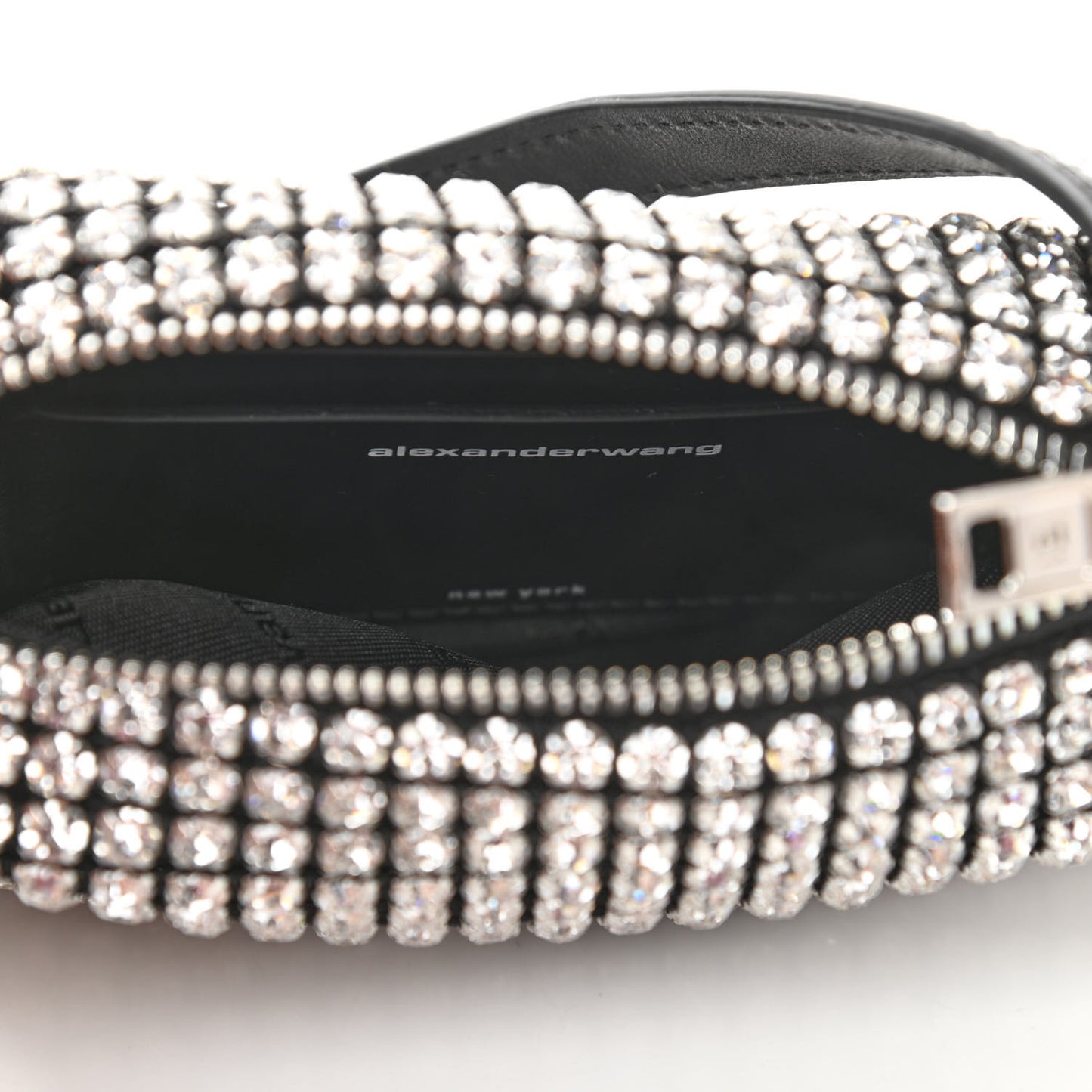 Mesh Crystal Rhinestone Mini Heiress Pouch Black Silver