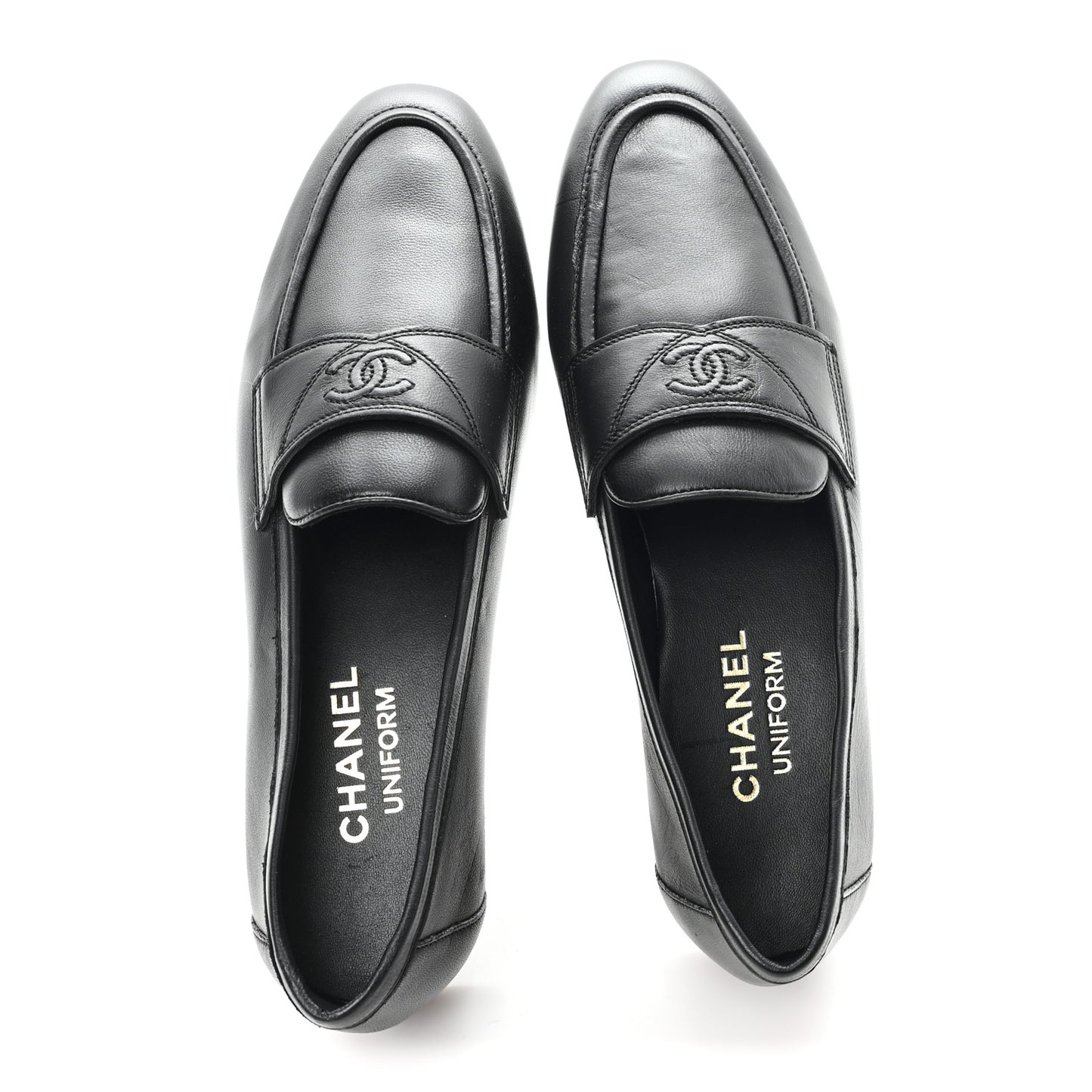 Calfskin Womens Stitched CC Loafers 38 Black