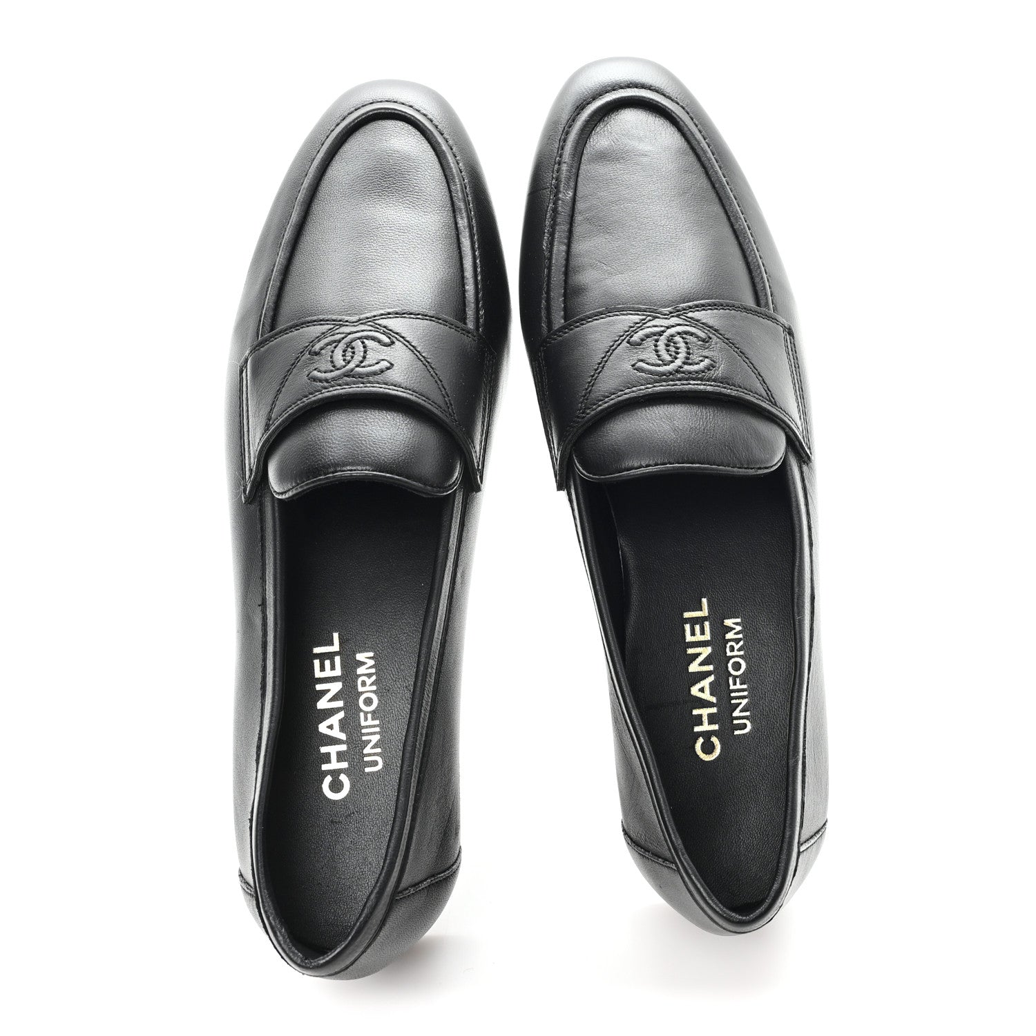 Chanel Calfskin Womens Stitched CC Loafers 38 Black 2 of 9