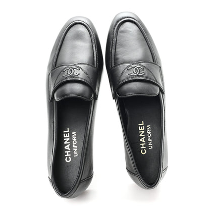 Chanel Calfskin Womens Stitched CC Loafers 38 Black 2 of 9