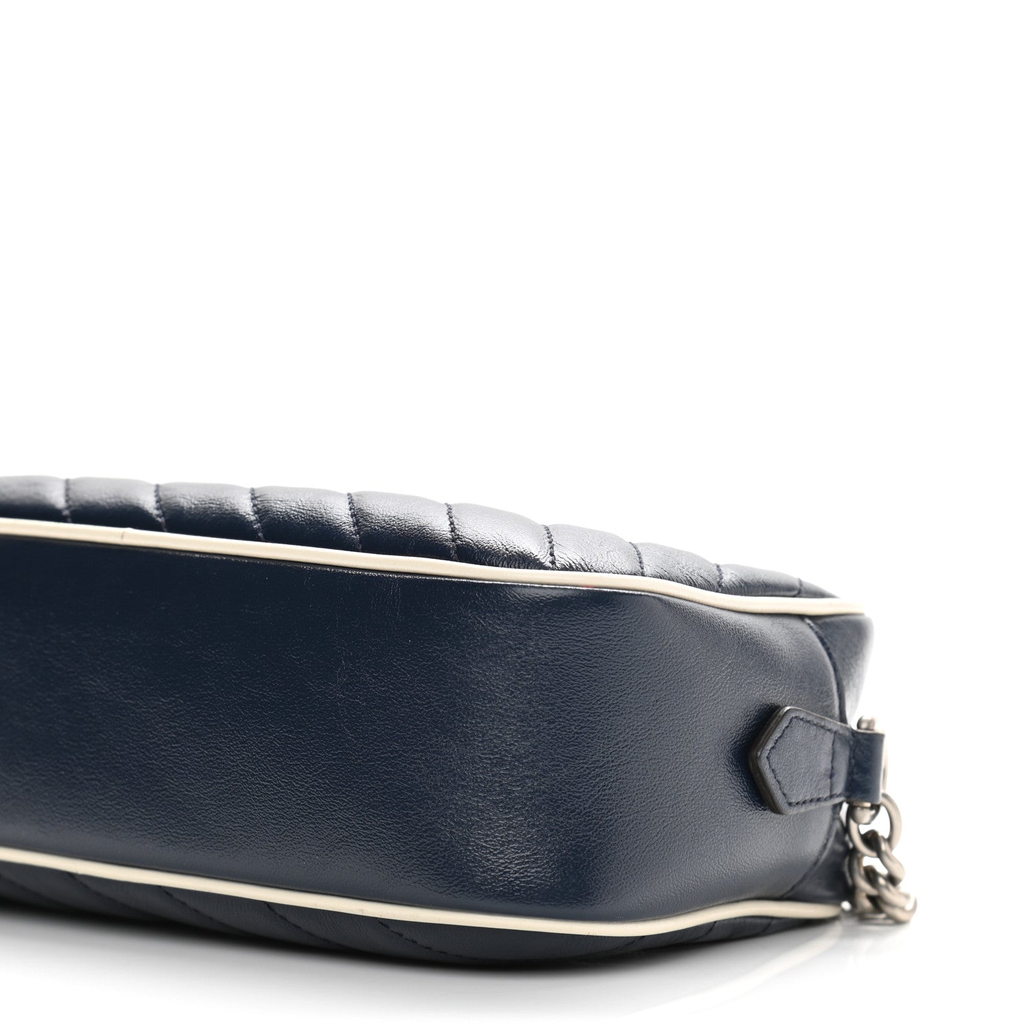 Gucci Vintage Effect Calfskin Matelasse Diagonal Small Torchon GG Marmont Chain Shoulder Bag Blue Agata Mystic White 10 of 11