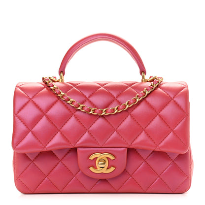 Chanel Iridescent Lambskin Quilted Mini Top Handle Rectangular Flap Red 1 of 9