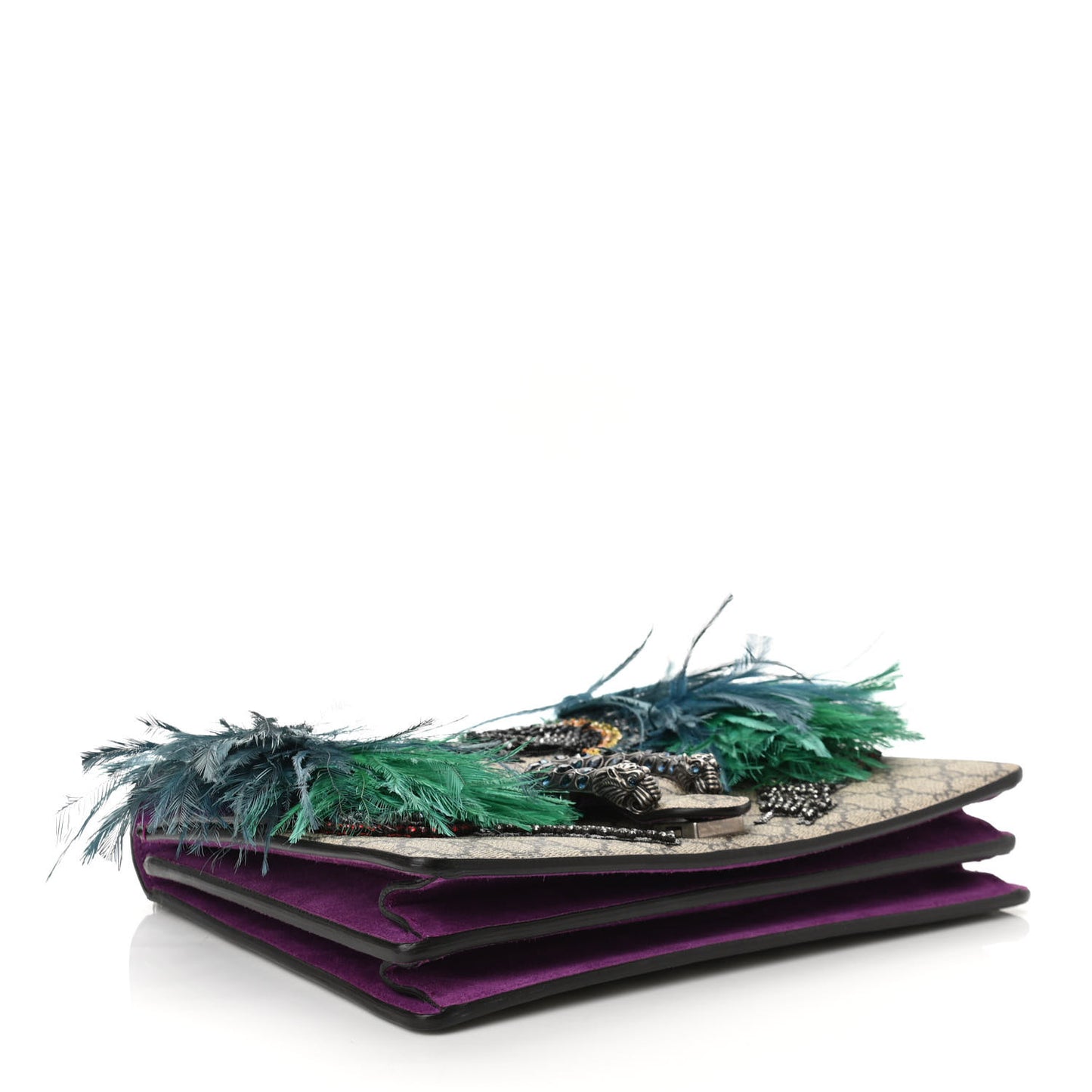 GG Supreme Monogram Feather Embroidered Medium Dionysus Parrot Shoulder Bag Beige Multicolor