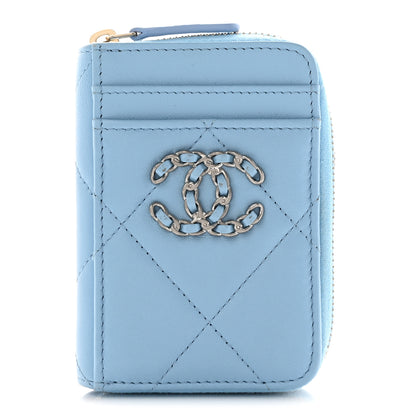 Chanel Lambskin Quilted Chanel 19 Vertical Zip Card Holder Wallet Light Blue 1 of 8