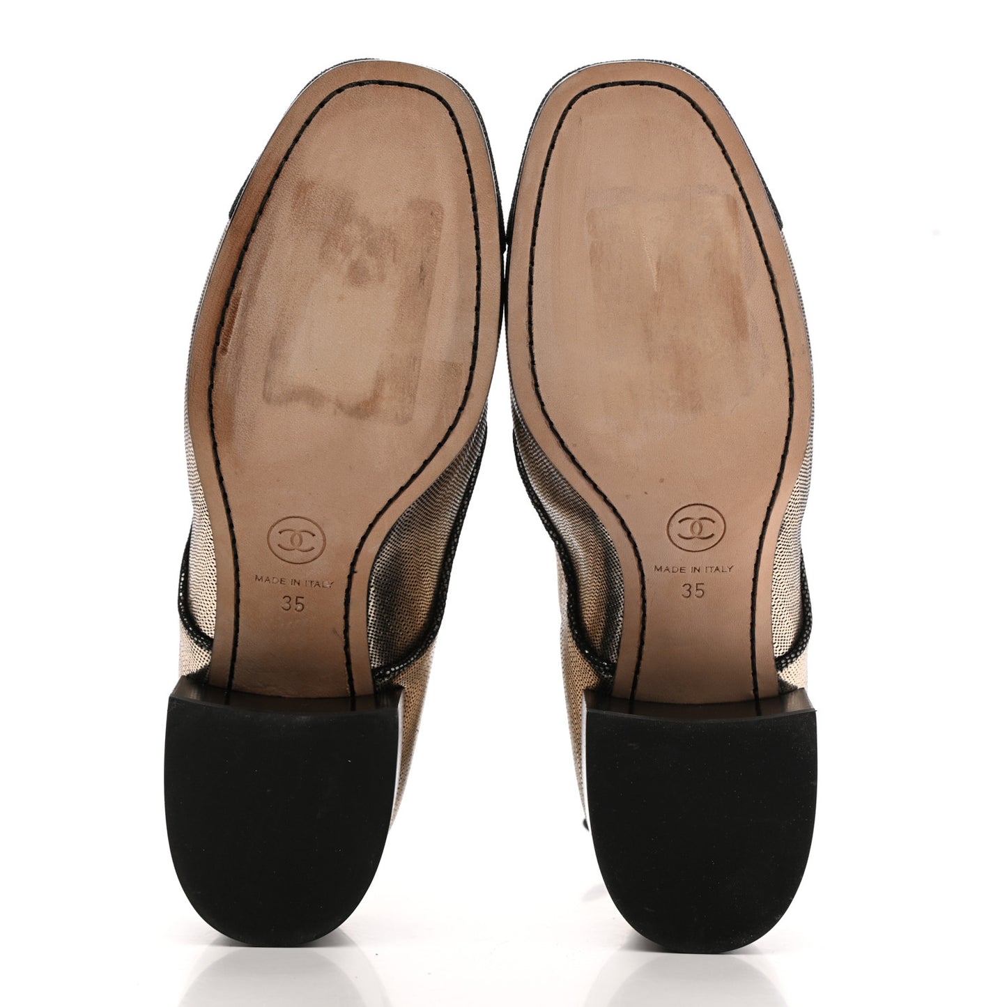 Laminated Calfskin CC Lace Up Short Boots 35 Gold Black