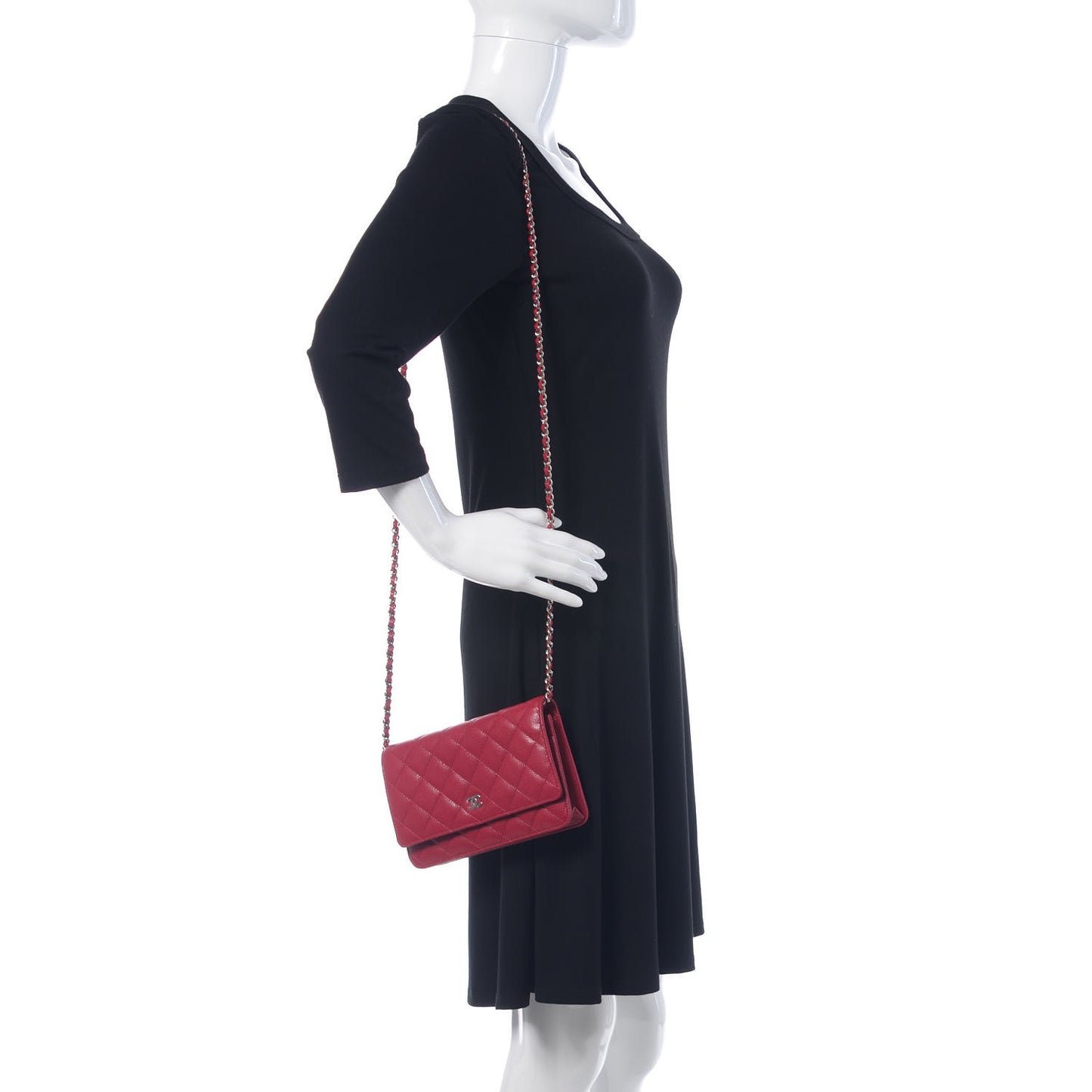 Caviar Quilted Wallet on Chain WOC Pink