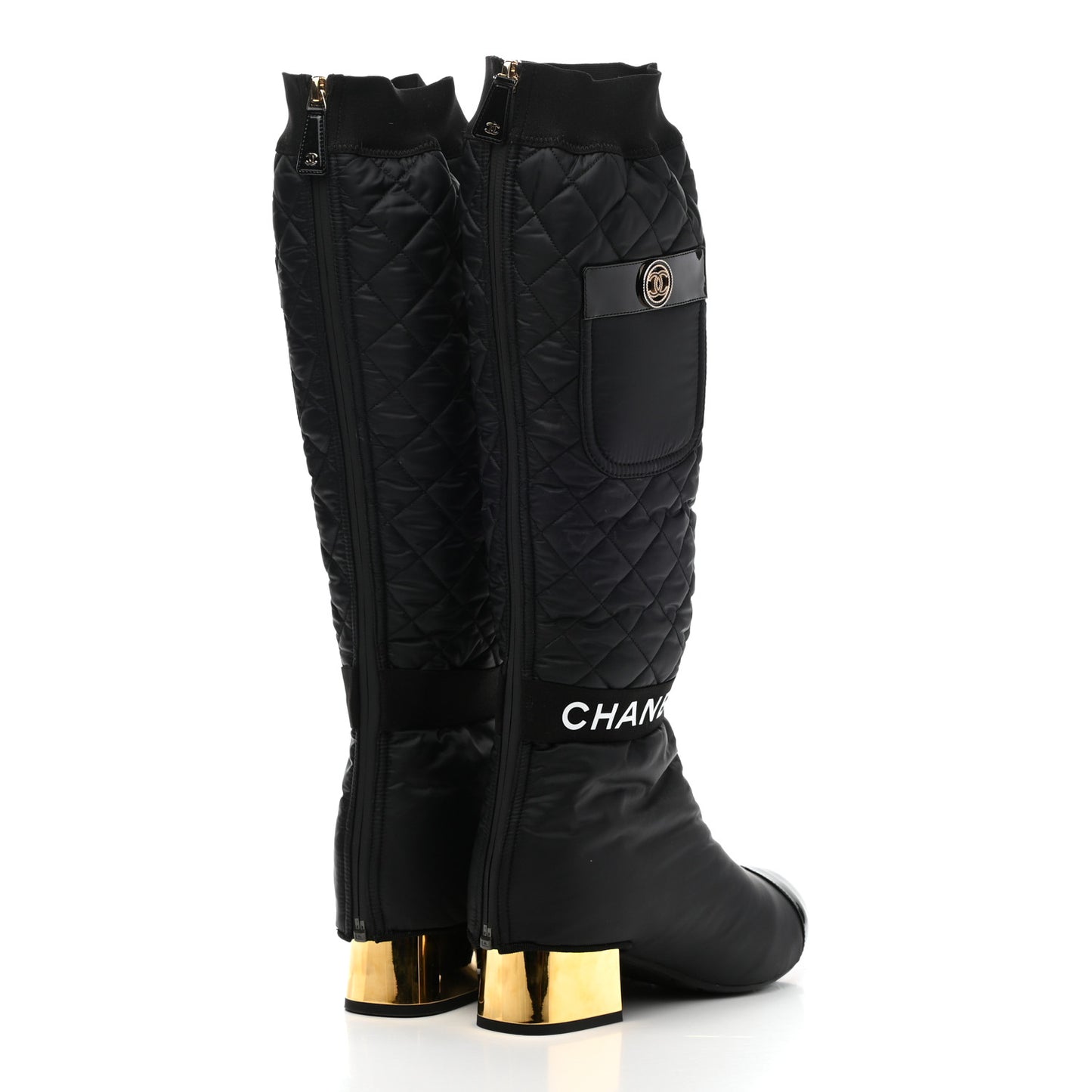 Mixed Fibers Lambskin Patent Calfskin Convertible High Boot 39 Black