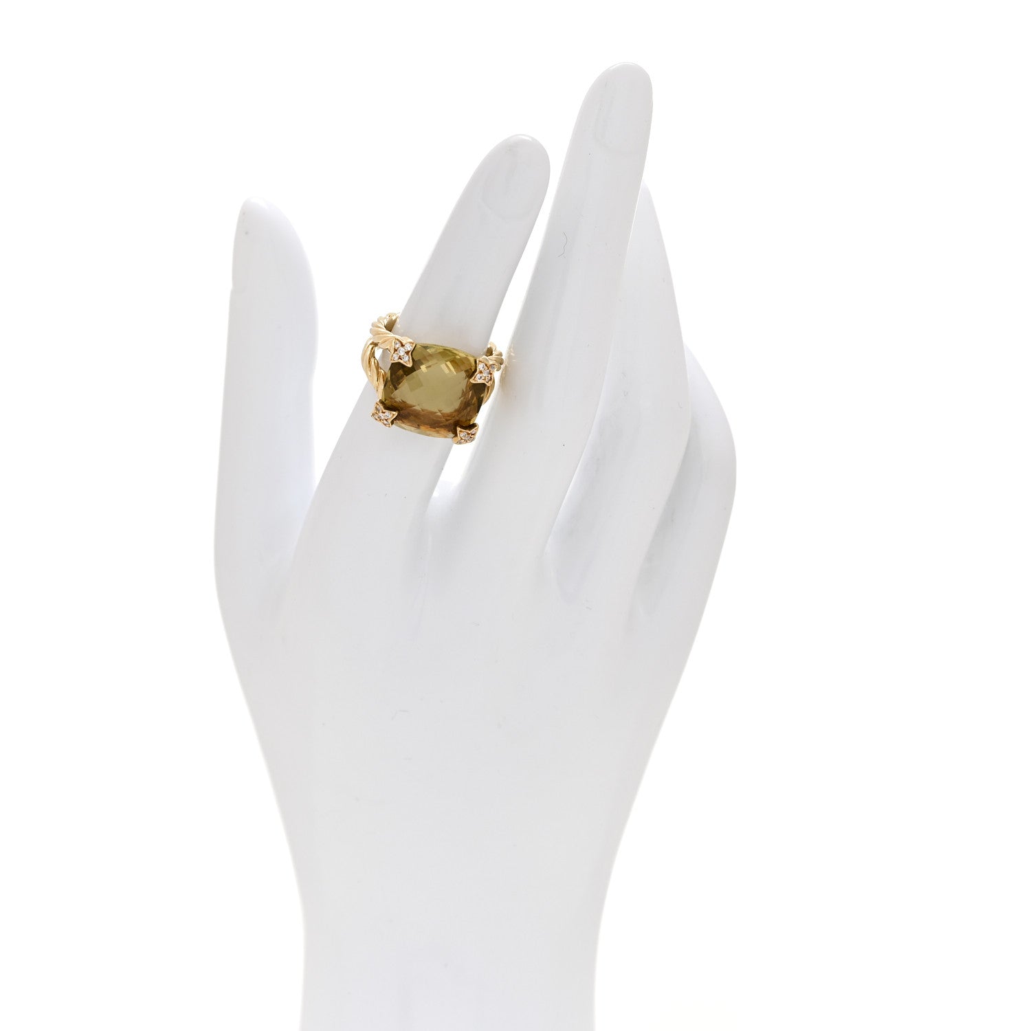 David Yurman 18K Yellow Gold Citrine Diamond 15mm Cushion On Point Ring 49 5 2 of 5