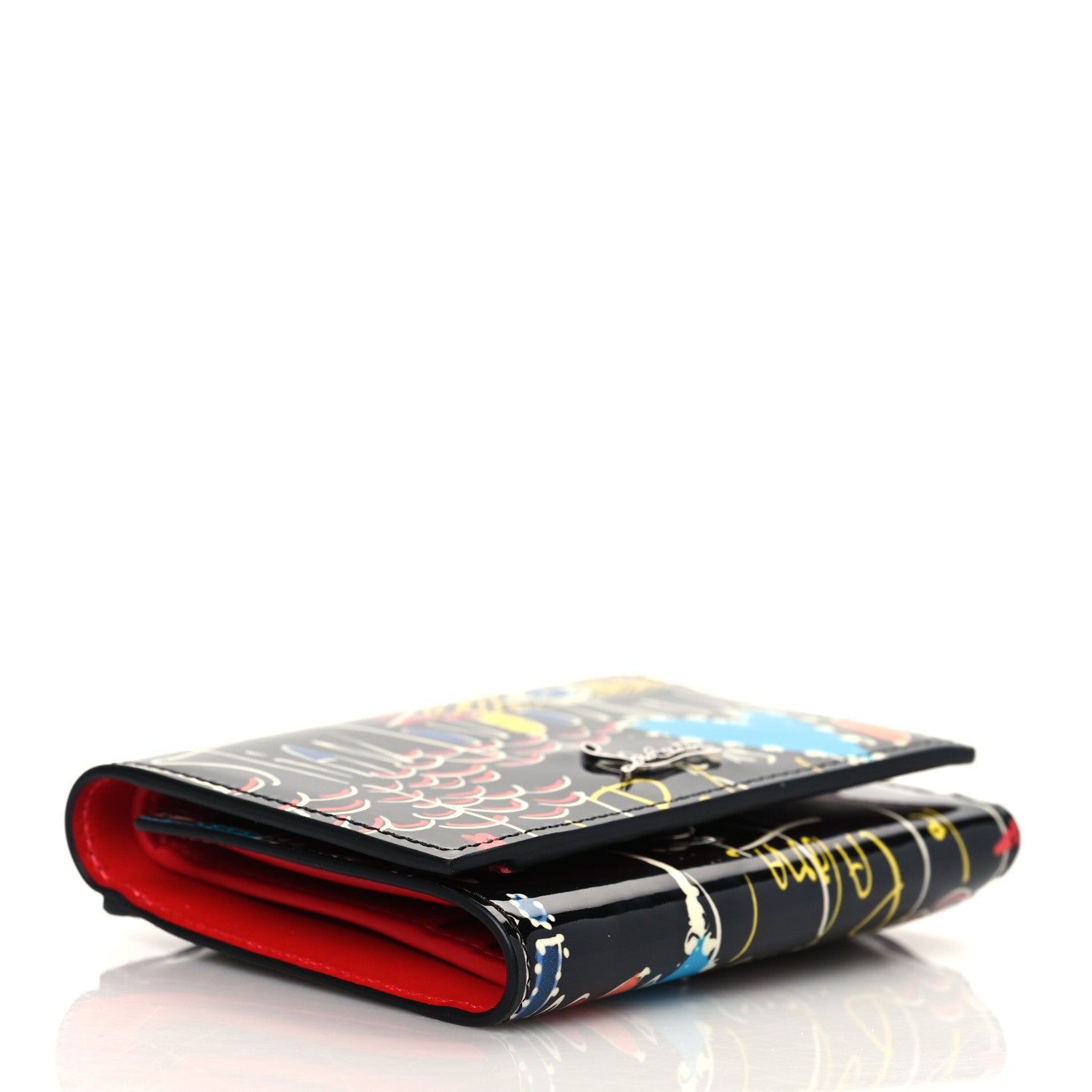 Christian Louboutin Patent Loubitag Loubiclutch Graffiti Mini Trifold Wallet Black 4 of 7