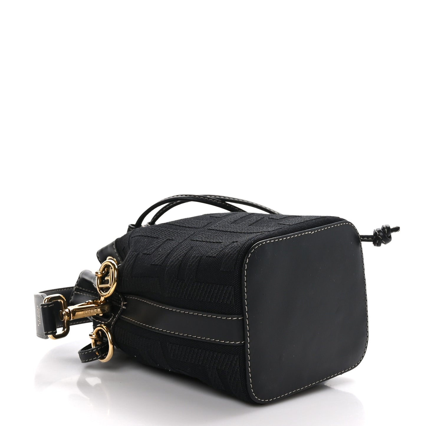 Canvas Vitello King F is Fendi FF Embroidered Mini Mon Tresor Bucket Bag Black