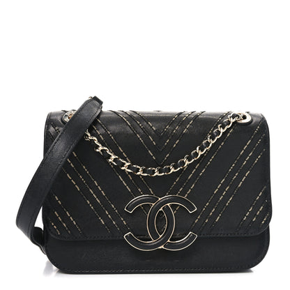 Chanel Calfskin Chevron Beaded Chain Mini Square Flap Black 1 of 11