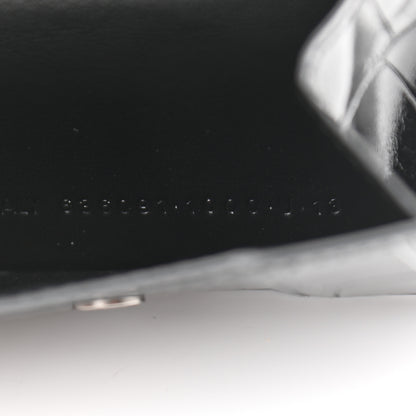 Balenciaga Shiny Calfskin Monochrome Crocodile Embossed Mini Hourglass Wallet on Chain Black 9 of 13