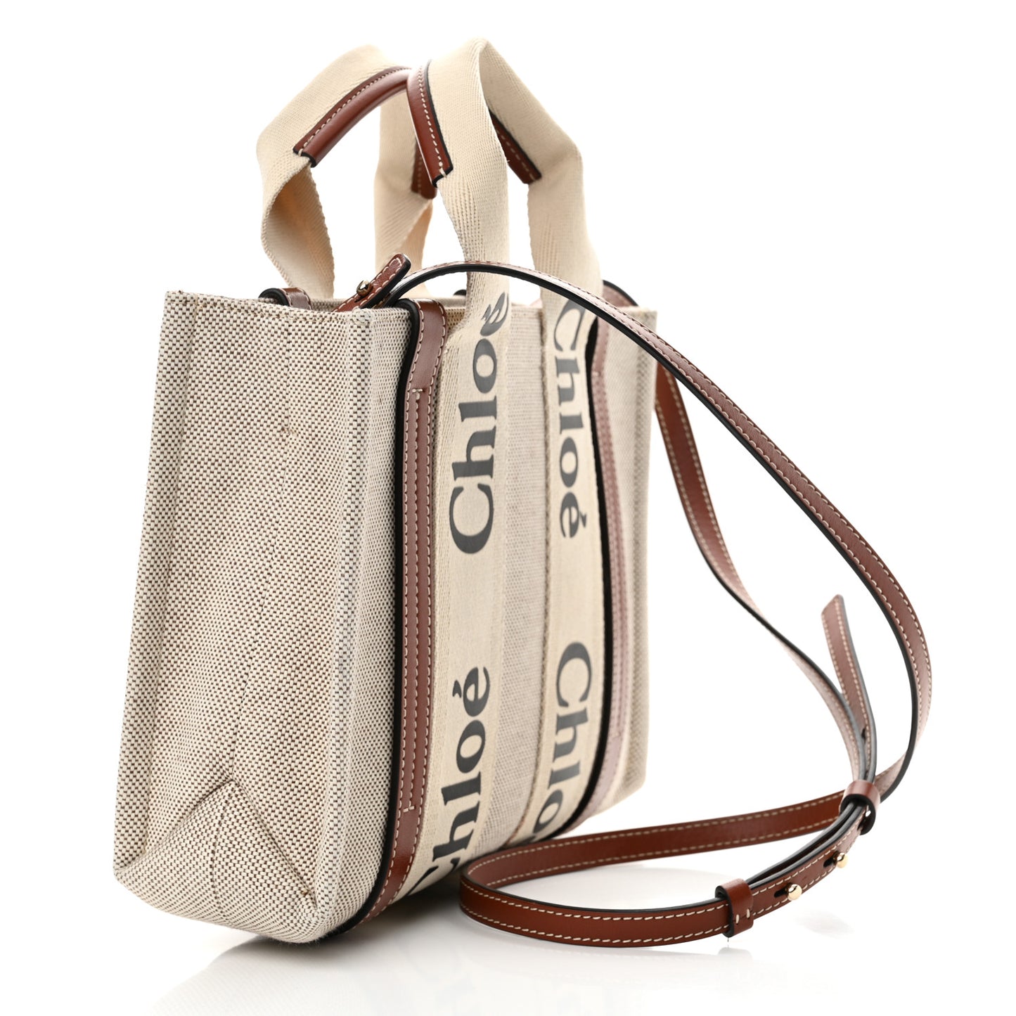 Cotton Calfskin Small Woody Ribbon Tote With Strap White Brown