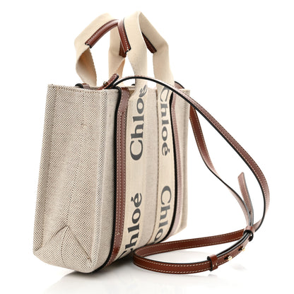 Chloe Cotton Calfskin Small Woody Ribbon Tote With Strap White Brown 3 of 10