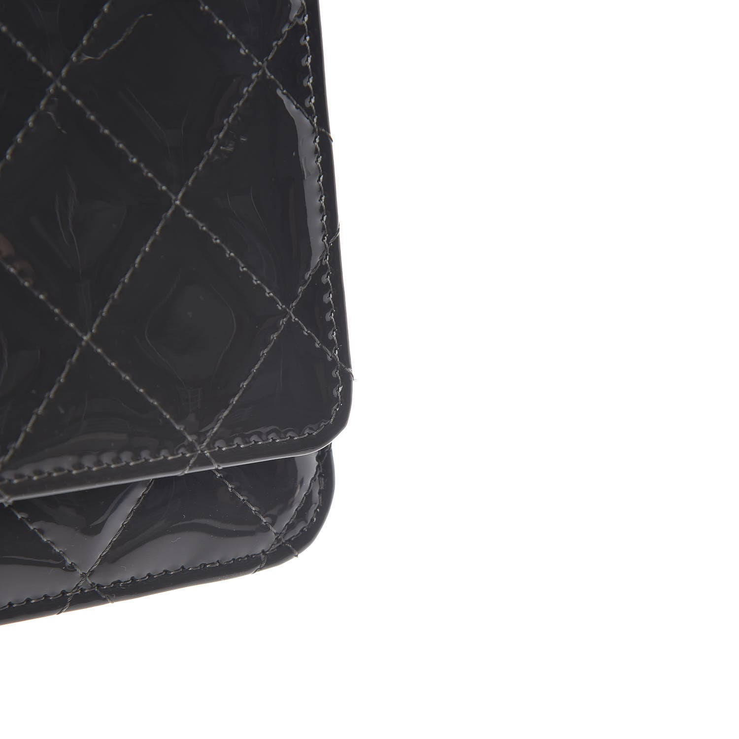 Chanel Patent Quilted Wallet On Chain WOC Dark Gray 9 of 12