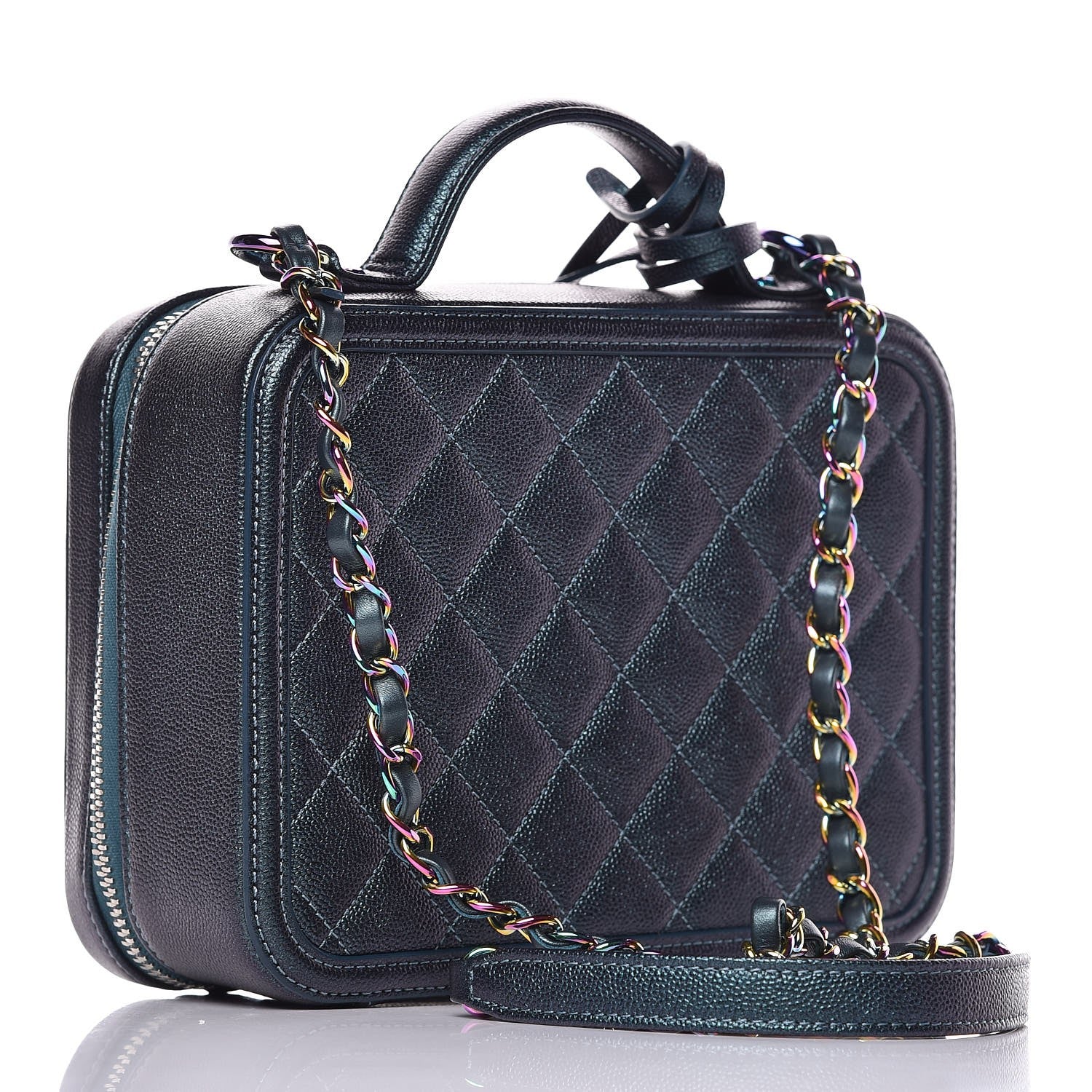 Chanel Iridescent Caviar Quilted Medium CC Filigree Vanity Case Dark Turquoise 3 of 8