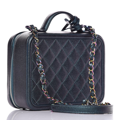 Chanel Iridescent Caviar Quilted Medium CC Filigree Vanity Case Dark Turquoise 3 of 8