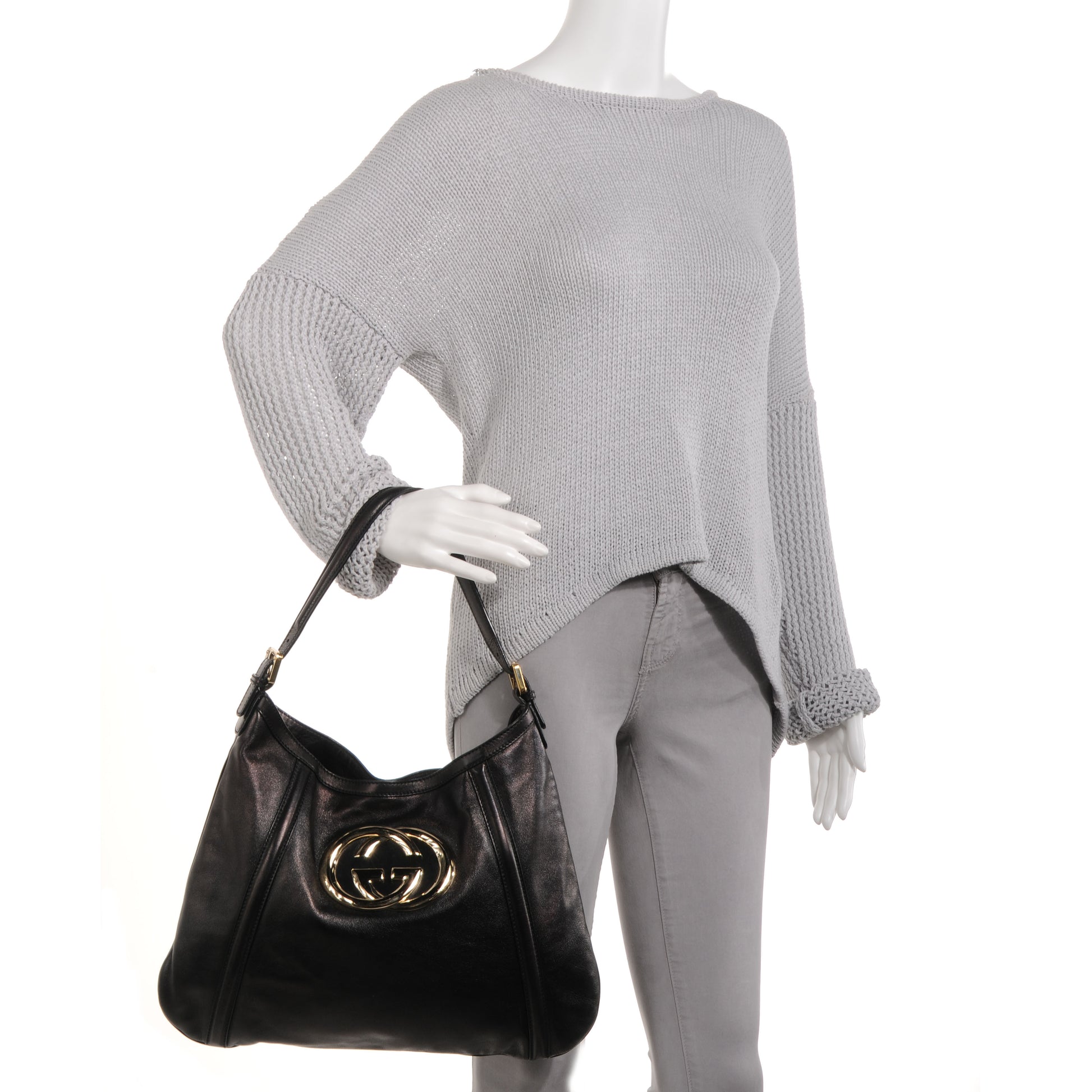 Gucci Leather GG Britt Hobo Black 2 of 7
