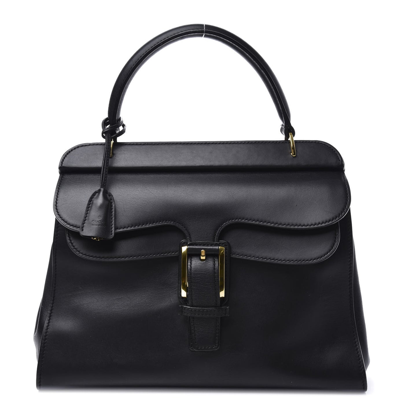 Calfskin Buckle Top Handle Bag Black