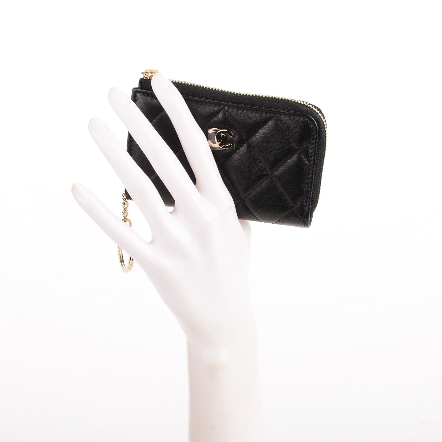 Lambskin Quilted Key Holder Case Black