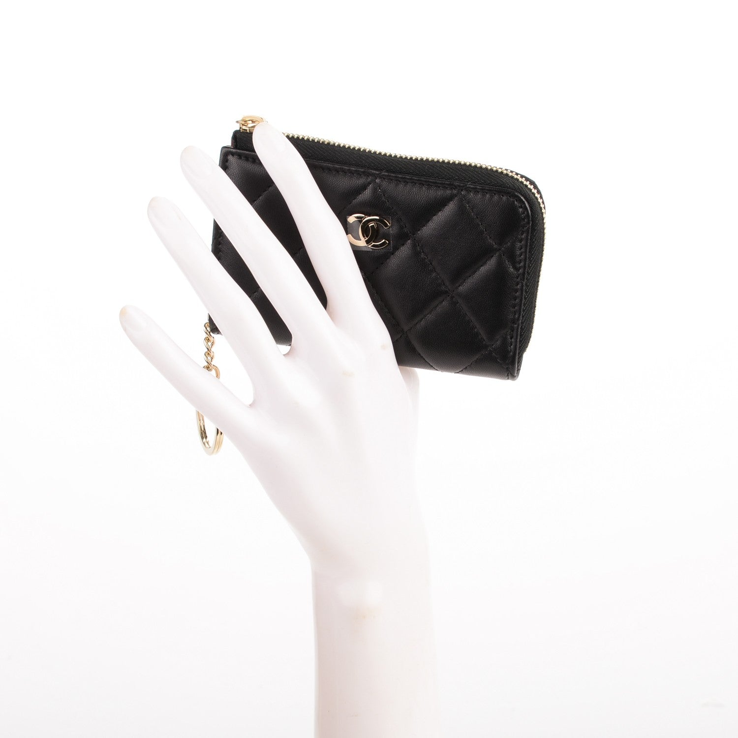 Chanel Lambskin Quilted Key Holder Case Black 2 of 7