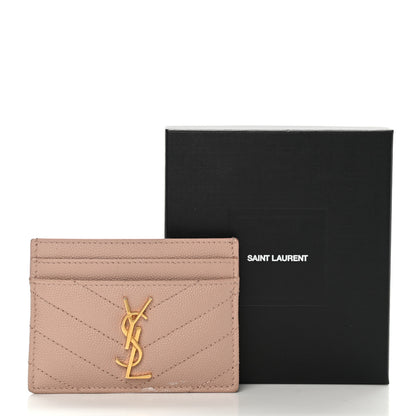 Saint Laurent Grain De Poudre Matelasse Chevron Monogram Credit Card Case Pale Pink 9 of 9