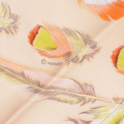 Hermes Silk Plumes II Scarf 90 Corail Beige Rose Pale 4 of 5