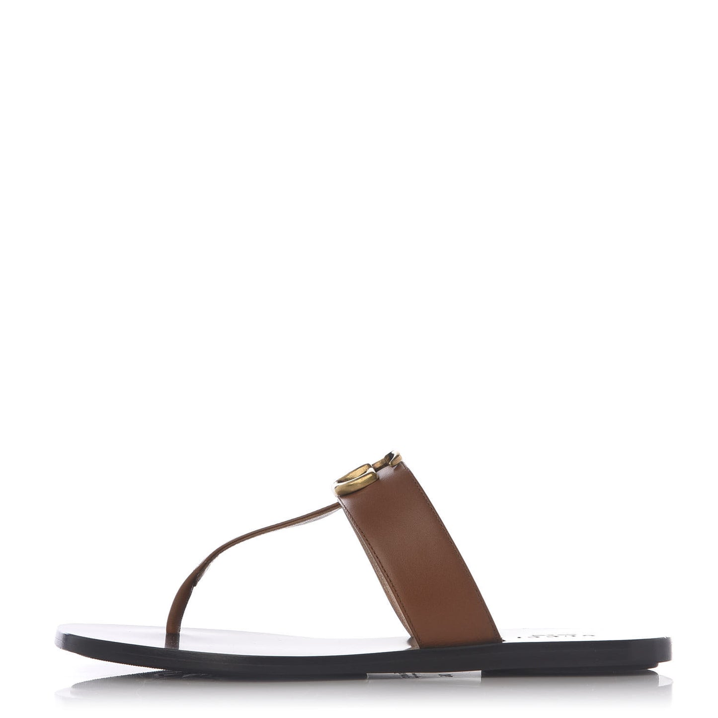 Calfskin GG Marmont Thong Sandals 36 Cognac