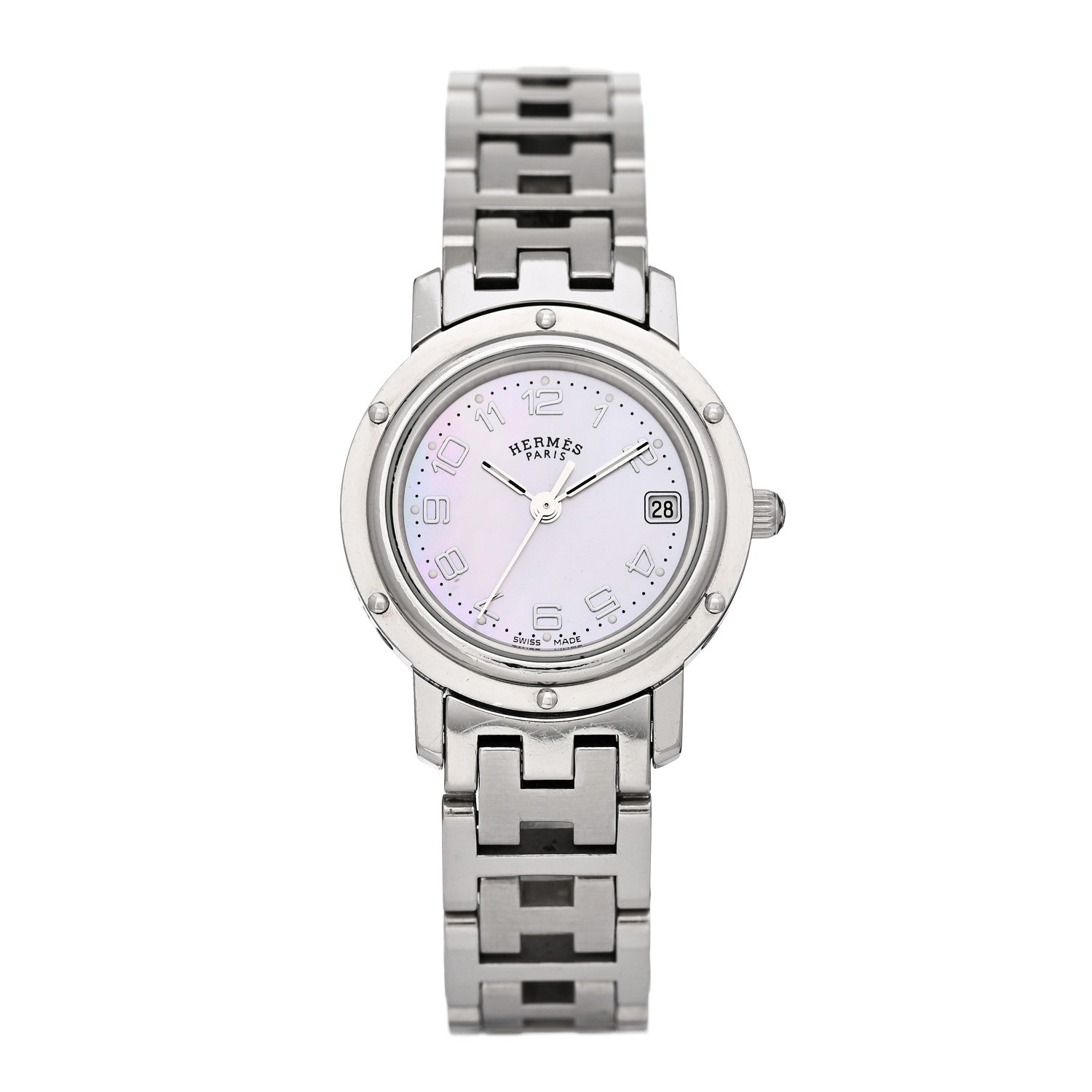 Hermes Stainless Steel Blue Mother of Pearl 24mm Clipper Quartz Watch 1 of 4