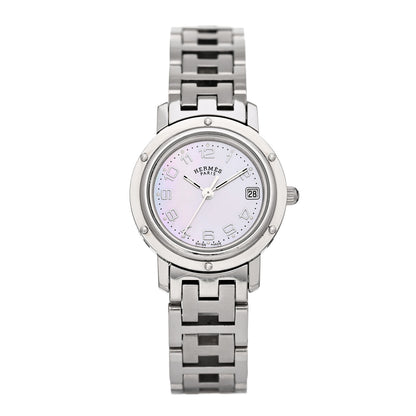 Hermes Stainless Steel Blue Mother of Pearl 24mm Clipper Quartz Watch 1 of 4