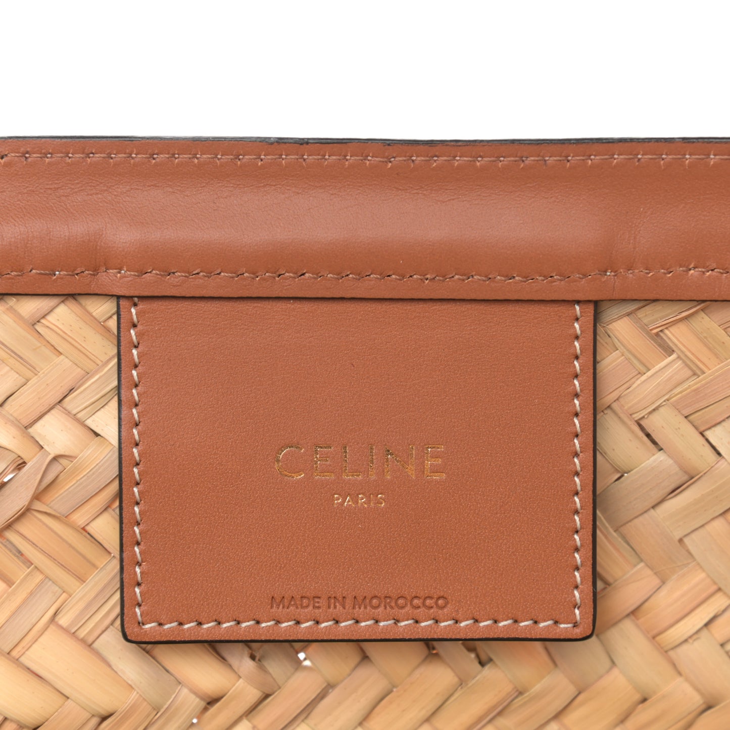 Raffia Calfskin Large Gridded Basket Tote Tan