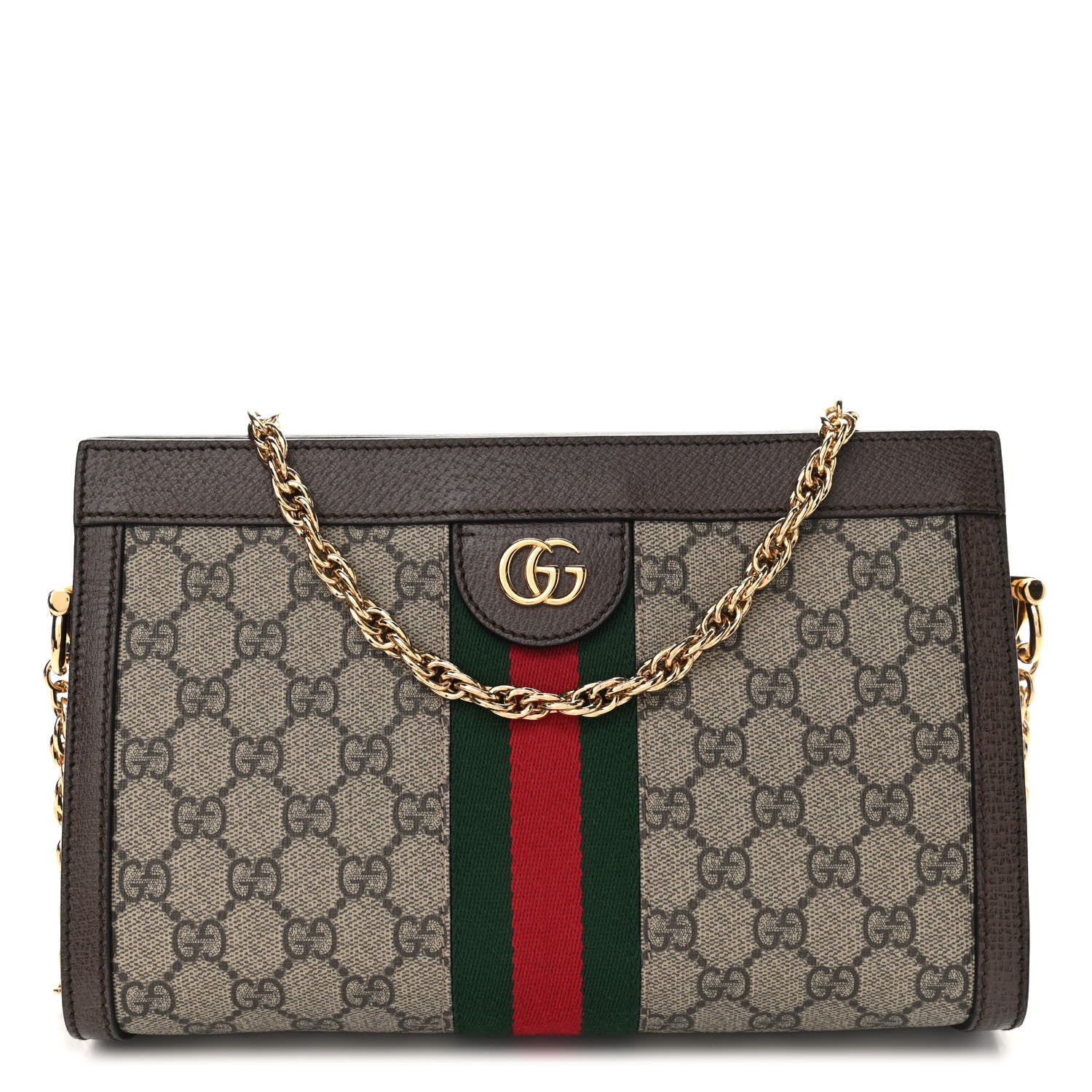 Gucci GG Supreme Monogram Web Small Ophidia Chain Shoulder Bag Brown 1 of 11
