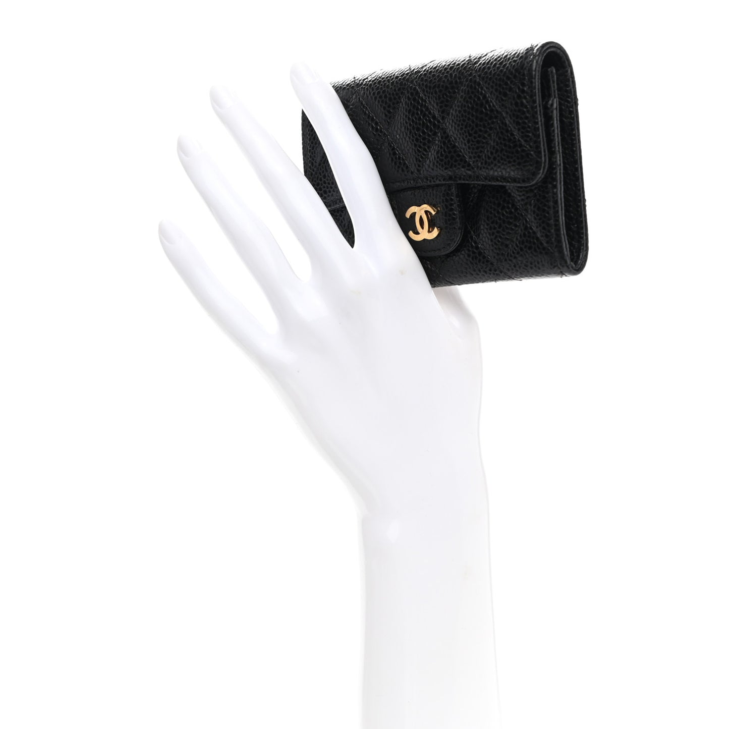 Caviar Quilted Flap Card Holder Black