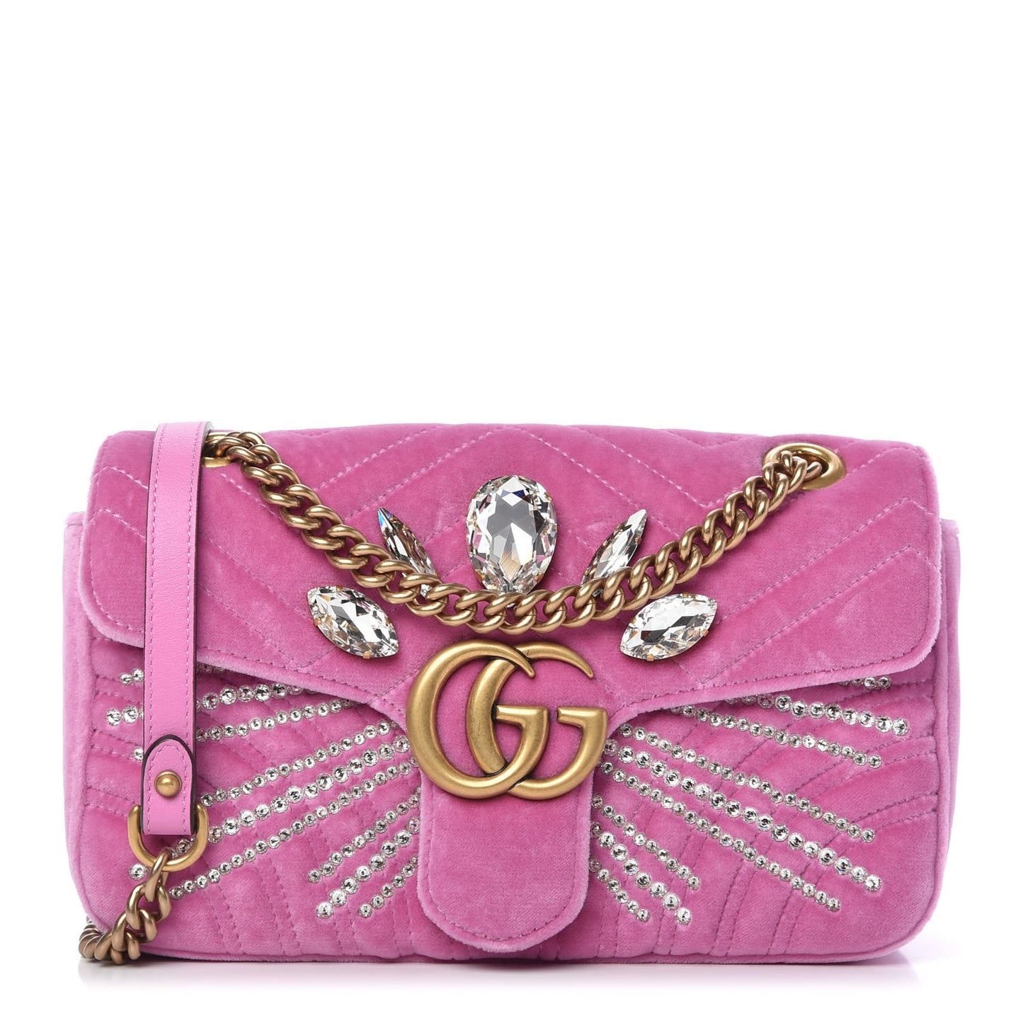 Velvet Matelasse Marquise Crystals Embroidered Small GG Marmont Shoulder Bag Malva