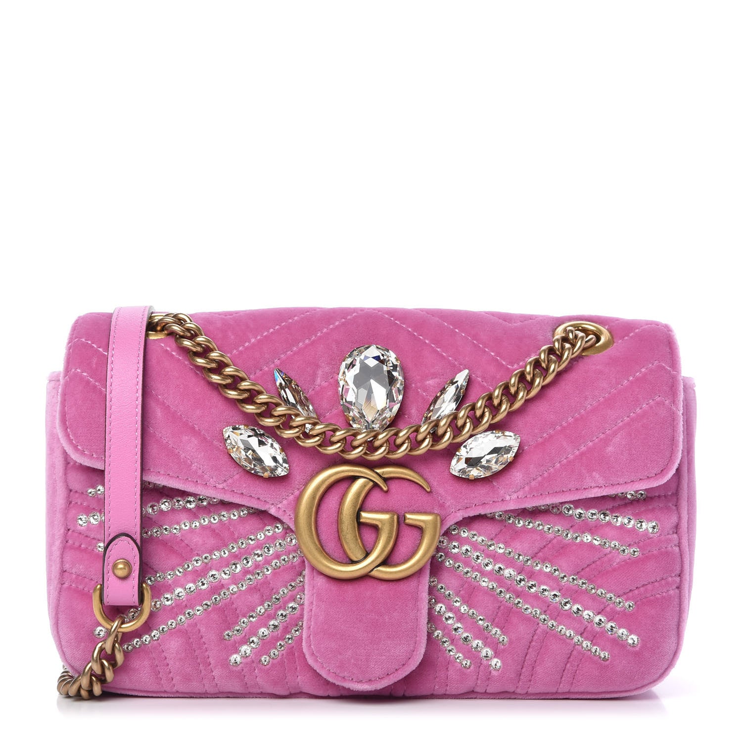 Gucci Velvet Matelasse Marquise Crystals Embroidered Small GG Marmont Shoulder Bag Malva 1 of 10