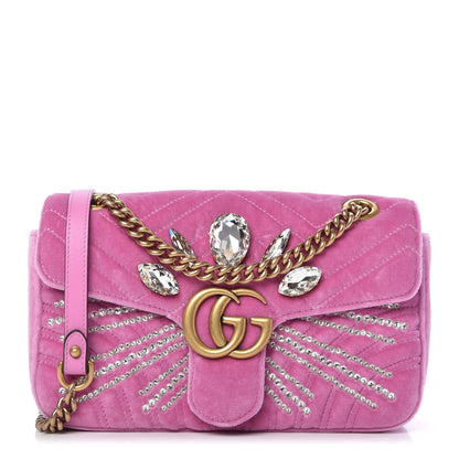Gucci Velvet Matelasse Marquise Crystals Embroidered Small GG Marmont Shoulder Bag Malva 1 of 10