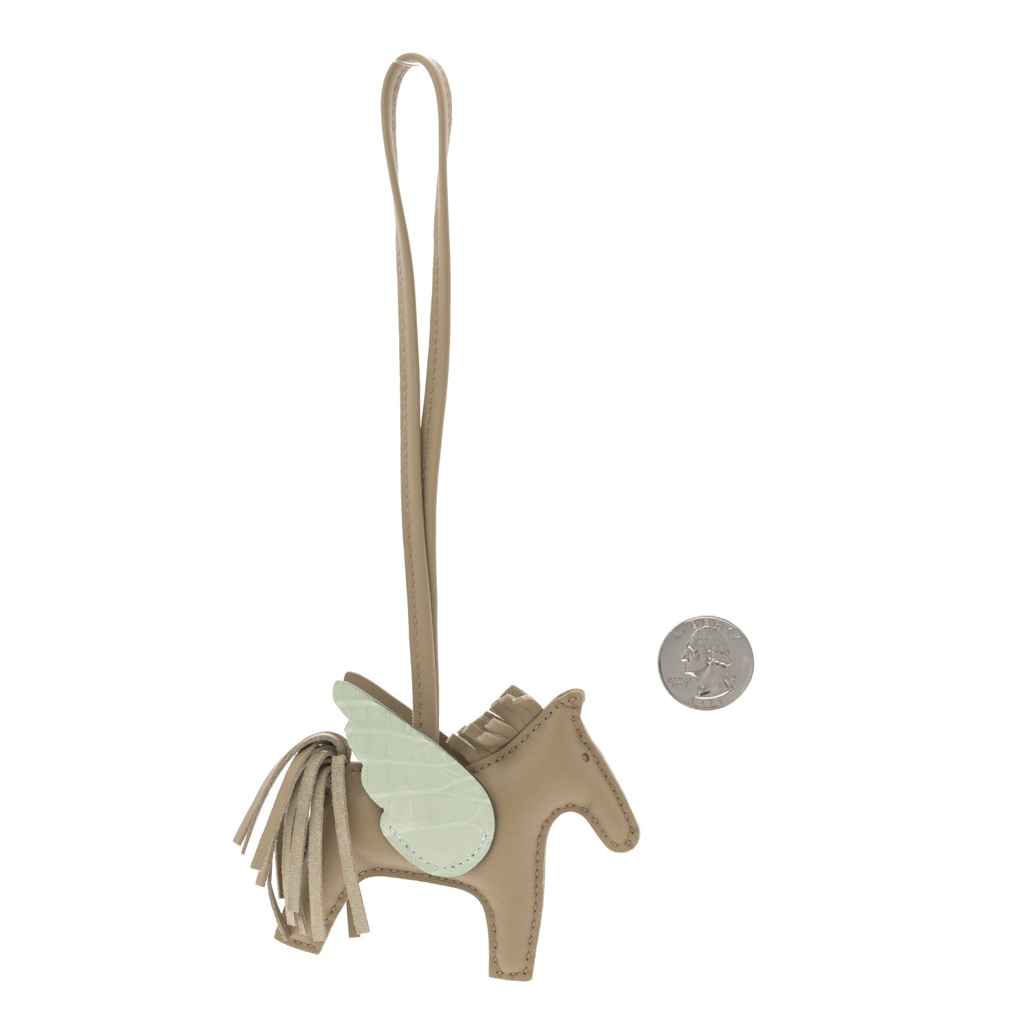 Hermes Milo Lambskin Matte Alligator Touch Grigri Rodeo Pegase Horse Bag Charm PM Beige Marfa Vert D'eau 2 of 4
