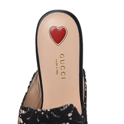 Gucci Lace Malaga Kid Womens Princetown Slippers 37 Black Skin Rose 5 of 7