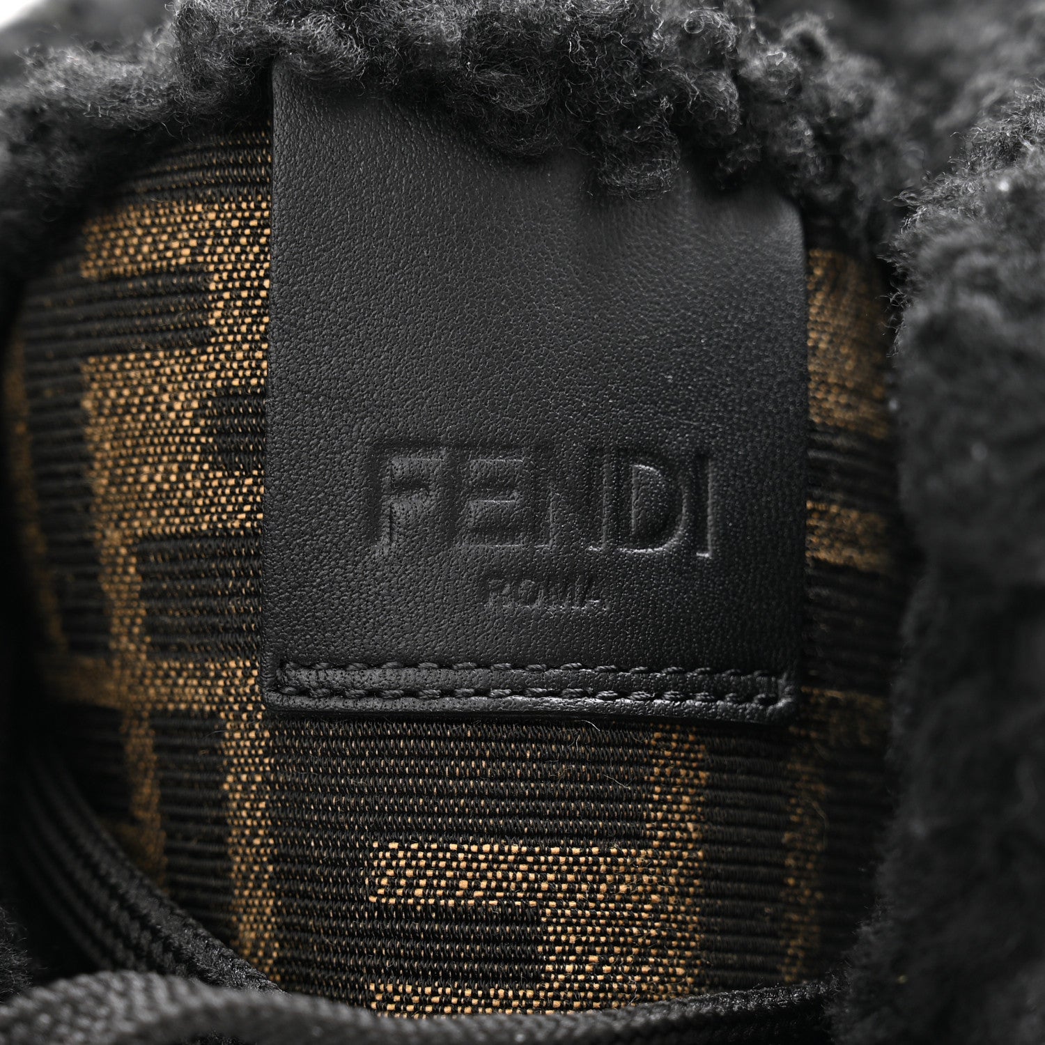 Fendi Vitello Nylon Jacquard Fabric FF Signature Biker Boots 35.5 Black Tobacco 6 of 9
