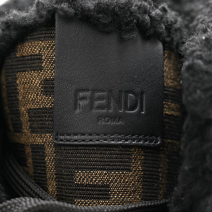 Fendi Vitello Nylon Jacquard Fabric FF Signature Biker Boots 35.5 Black Tobacco 6 of 9